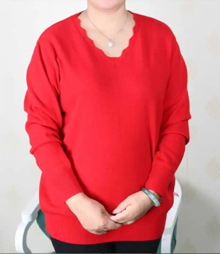 Женская одежда больших размеров 5XL 6XL7XL 8XL 9XL одежда больших размеров для среднего возраста кашемировый свитер для мамы вязаная рубашка с длинным рукавом - Цвет: Красный