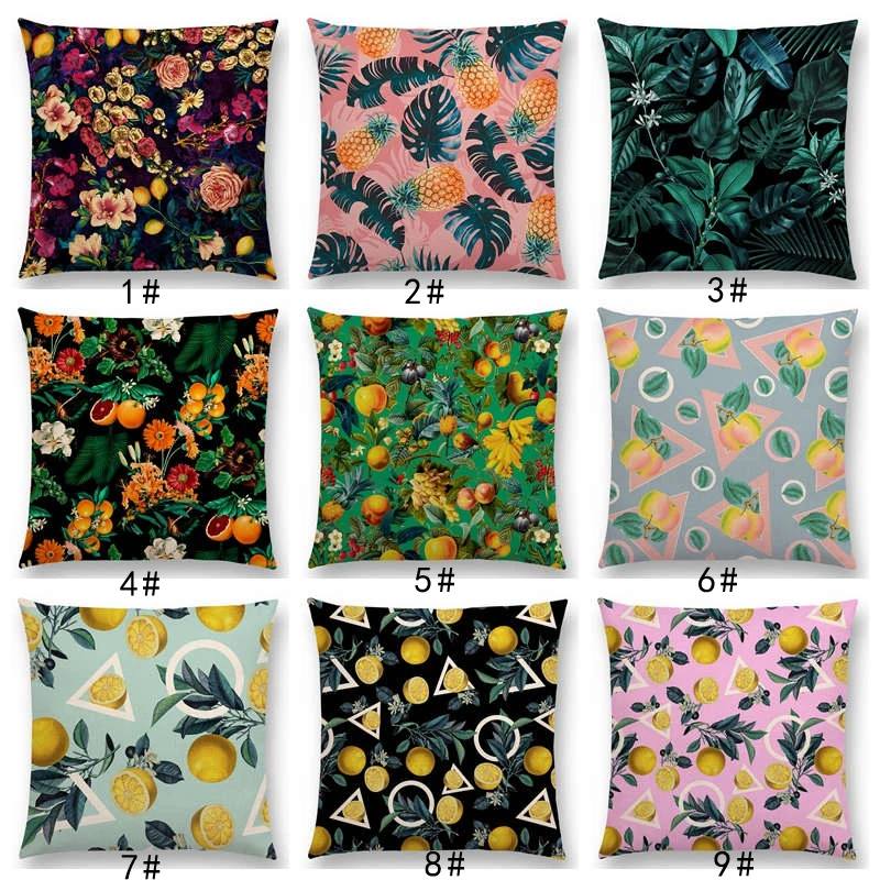 

Latest Fruit Floral Leaf Prints Lemon Peach Pineapple Tropical Jungle Garden Vintage Car Sofa Throw Pillow Case Cushion Cover