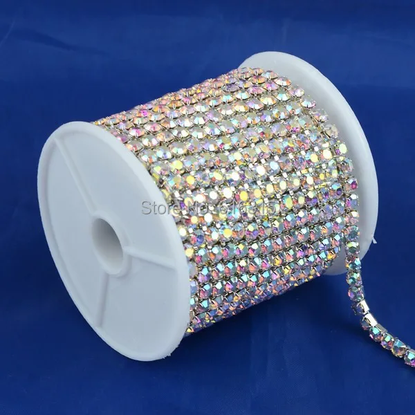 4mm cup chain rhinestones silver metal base ab crystal 10 yards per roll fashion desisn pedridera shiny | Дом и сад