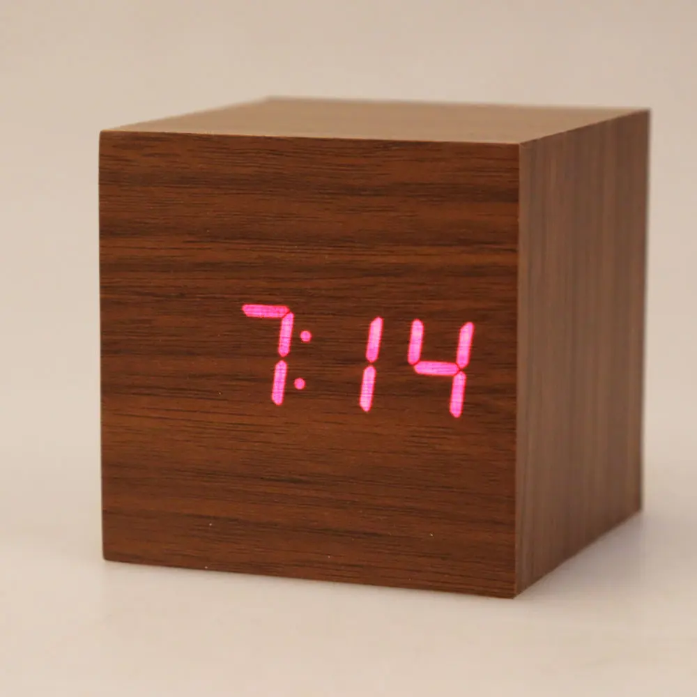 3 x AAA/ USB Powered Mini Wooden Clock LED Digital Desktop Alarm Clock
