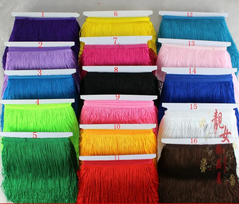 

YY-tesco 5 Meter/lot 20CM Long Lace Fringe Trim Tassel Fringe Trimming For Diy Latin Dress Stage Clothes Accessories Lace Ribbon
