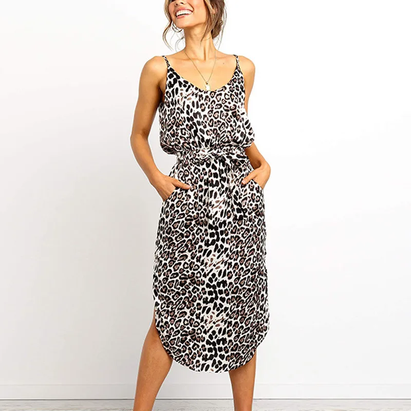 

yashangyi Women Summer Dress 2019 Leopard Printed Ladies Sundress Sexy Sleeveless Backless Strap Womens Dresses Vestidos Verano