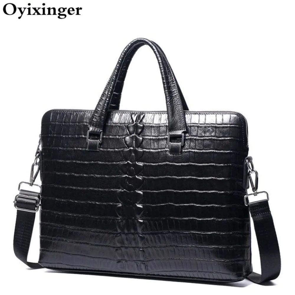 Новая мужская сумка для ноутбука из натуральной кожи, Мужская черная сумка на плечо с узором «крокодиловая кожа», мужская деловая сумка для Macbook Air