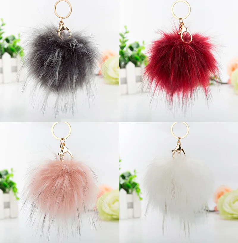 Buy Luxury 11cm Fluffy Fake Fox Fur Ball Keychain Real Fur Keychain Pom pom Key