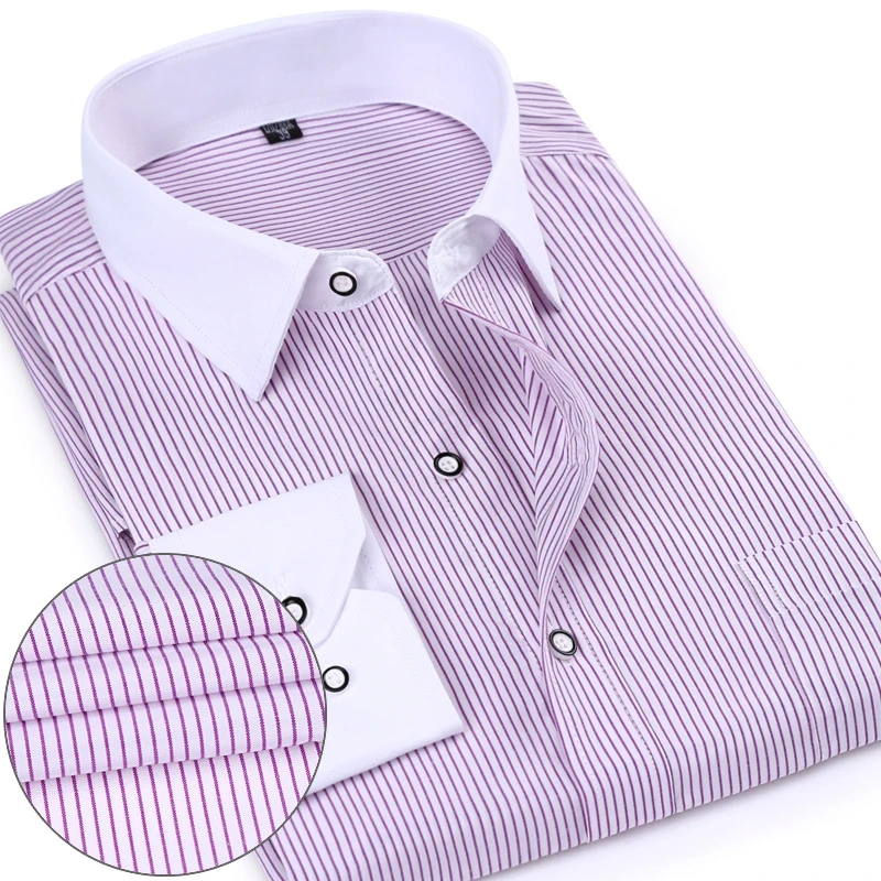 LISIBOOO модная полосатая Мужская рубашка с белым воротником дизайн весна длинный рукав деловая Мужская Повседневная рубашка Рабочие Рубашки мужские - Цвет: 10-01Purple