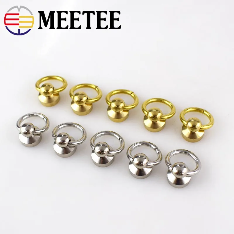 

10Pcs Solid Brass Round Head Screw Studs With Handle Brass Button Nail Rivet Bag Metal Buckles Snap Hook Leather Craft KY117