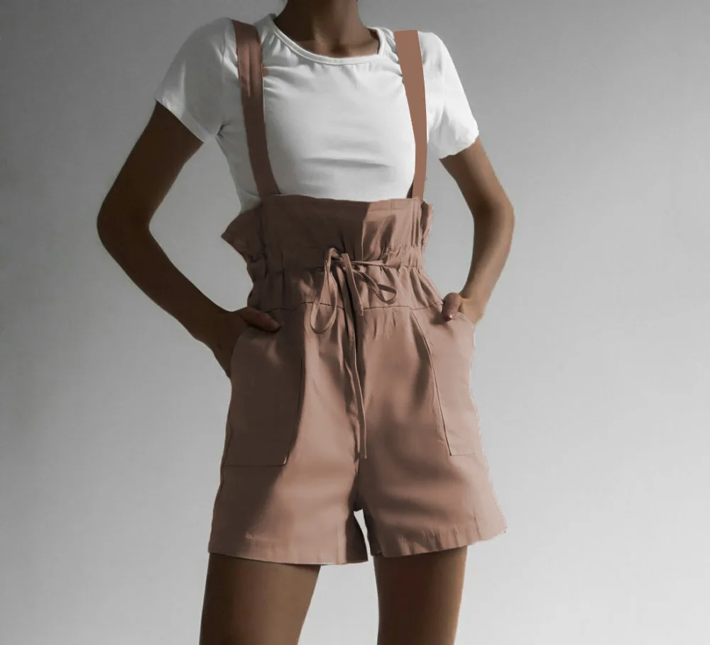 green dungaree shorts