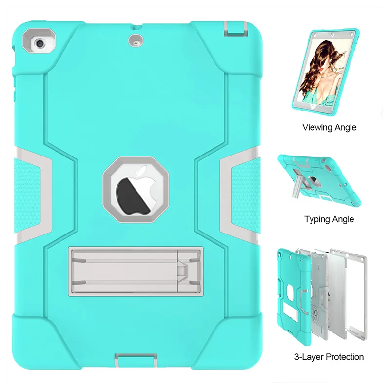 Case For iPad Air 1iPad 5 A1474 A1475 A1476,High-Impact Shockproof 3 Layers Soft Rubber Silicone+Hard PC Protective Cover Shell (6)