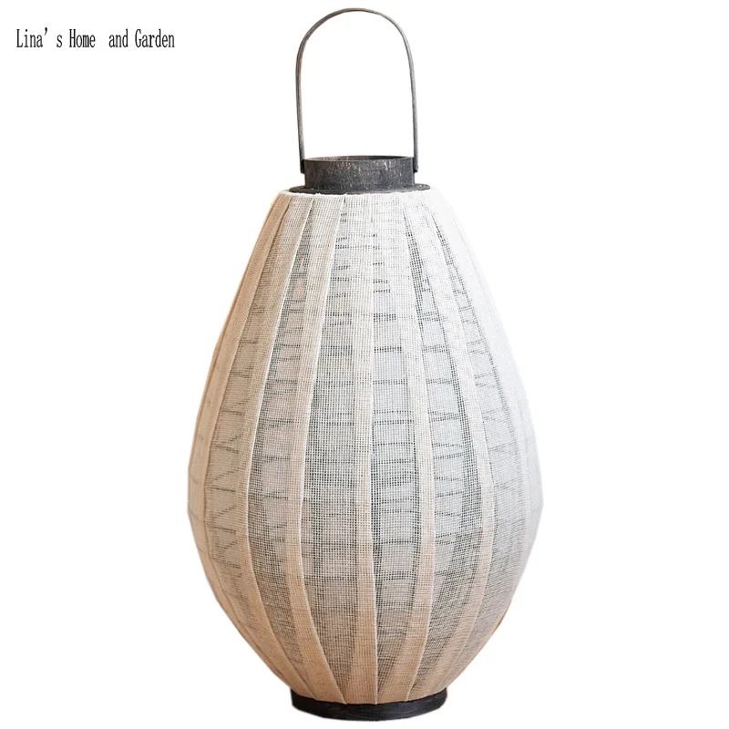 garden decor hurricane white fabric wooden lantern candle holder (5)