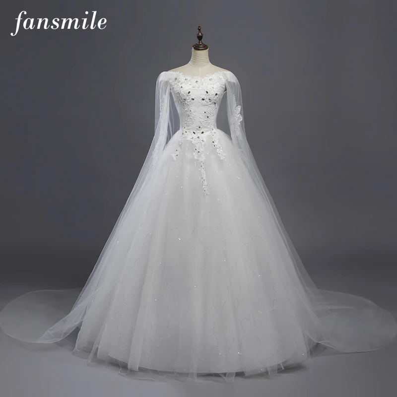 Fansmile настоящая фотография дешевые винтажные кружевные бальные Свадебные платья Vestido de Novia индивидуальные размера плюс свадебные платья FSM-369F