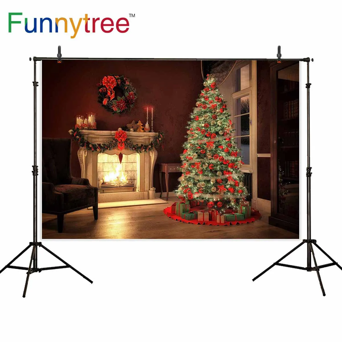 

Funnytree backgrounds for photography studio fireplace Christmas tree decoration indoor gift backdrop photobooth photocall