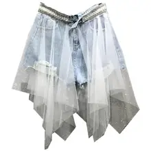 Летняя новая тяжелая джинсовая юбка с бисером и бриллиантами+ джинсовая юбка с высокой талией в сеточку