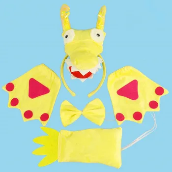 

Yellow Dragon Animal Ears Headband Bow Tie Tail Gloves Claw Children Kids Cosplay Costume Accessories Halloween Party Favor