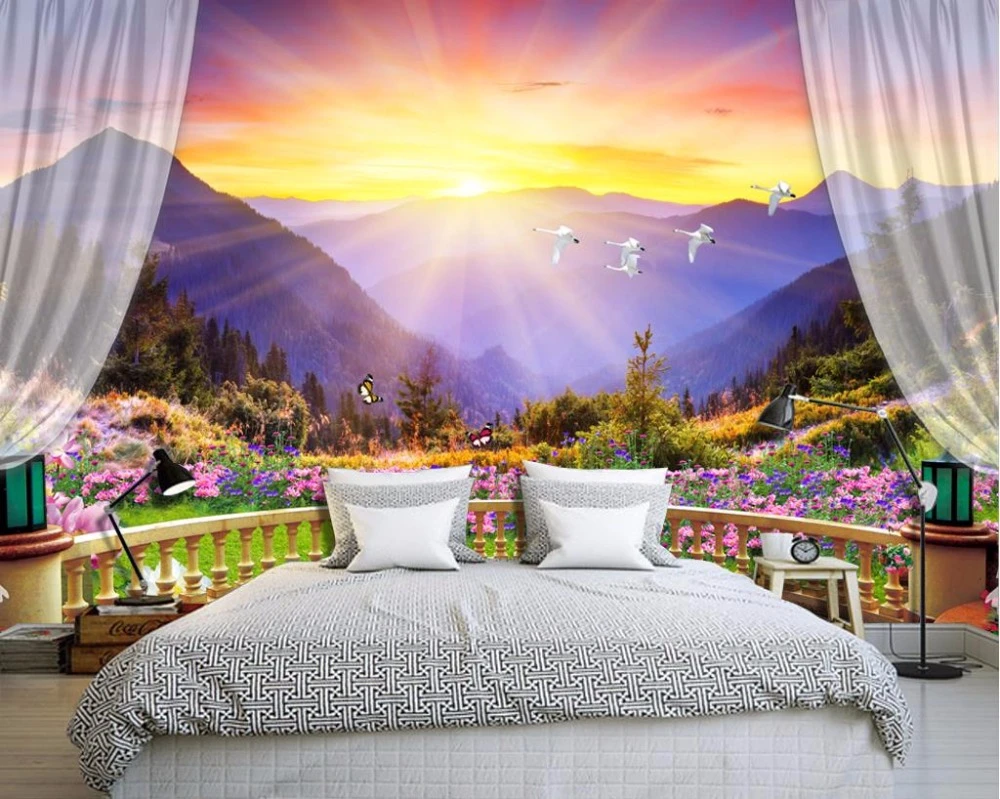 Balehval enorm facet Beautiful colorful balcony mountain Bedroom Wallpaper nature scenery  Wallpapers Photo 3d Wall Murals For Sofa Desktop Wallpaper|3d wall  murals|photo 3dscenery wallpaper - AliExpress