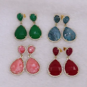 

3 Pairs Faceted Water drop stones Mix colors drop earrings&gold metal dangle earring Trendy jewelry for women 2469