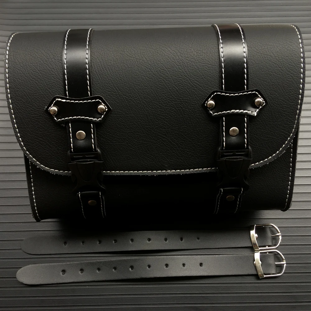 PU Leather Motorbike Side Tool Pouch Tail Bag Luggage Borsello Moto Universal Black Motorcycle Saddle Bags