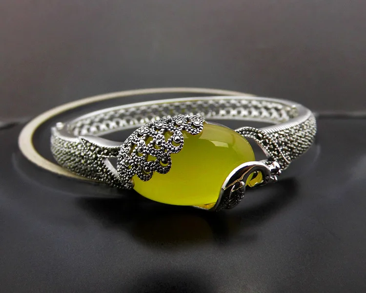 S925 стерлингового серебра желтый Агат браслет в виде павлина гранатовый набор драгоценный камень открытые модные женские туфли браслет