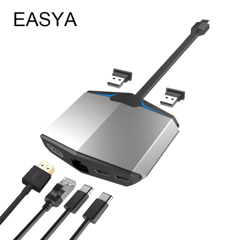 

EASYA Wholesale USB C Hub to HDMI Rj45 1000Mbps Adapter Thunderbolt USB-C Dock with Type-C PD Date Transfer Port for Macbook Pro