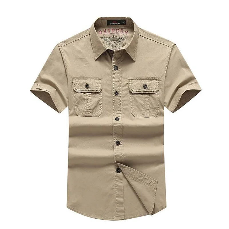 

Men's Short Sleeve Cotton Pockets Summer Shirt, Loose intemperie Deports camisa man Bule Black Khaki Army Green