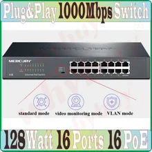 Max PoE 128 Вт 16 портов переключатель питания по сети Ethernet RJ45 сетевой коммутатор Plug& Play 16 портов 16 poe 128 W 1000 Мбит данных коммутатора IEEE802.3af/at
