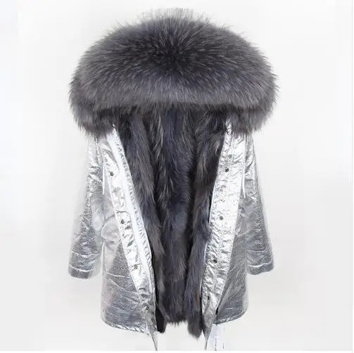 Модная зимняя новая куртка с подкладкой из натурального меха енота, пальто с большим воротником из меха енота черного и серого цветов, плотное теплое пальто