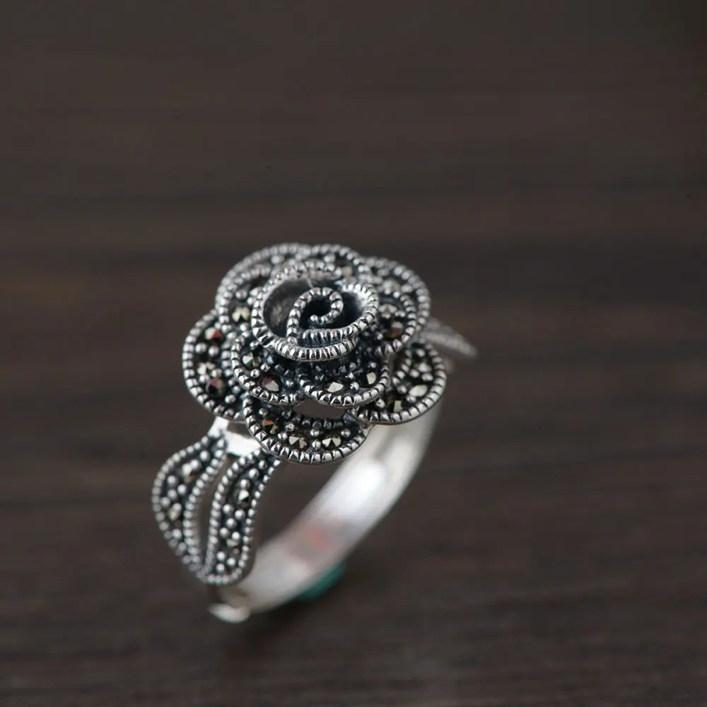Женское кольцо из серебра 925 пробы с цветком розы|thai silver ring|rose flower ringrings for women |