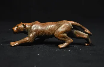 

christmas 6" Chinese Folk Feng Shui Boxwood Wood Carved leopard panther Statue Sculpture halloween