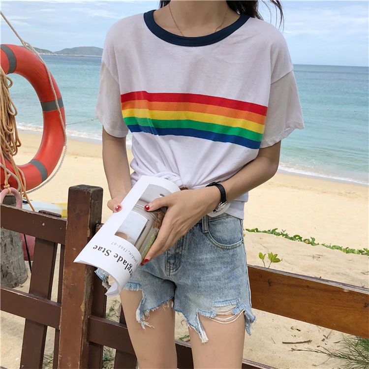 Летние топы для женщин 2018 красочные в радужную полоску lace up shirt пикантные Женские