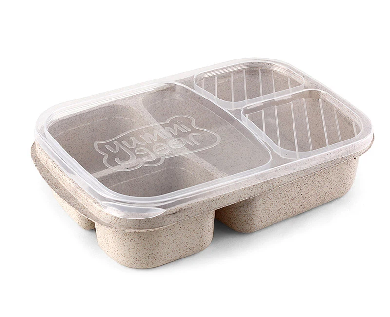 3 Compartment Plastic Bento Lunchbox Portable Kids School Lunch Boxes Wheat Straw Storage Food Containers for Picnic Dinnerware (13)