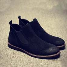 New Arrival Solid Men’s Boots Nubuck Genuine Leather Western Ankle Boots for Man Slip on Lazy Flat Shoes Desert Botas