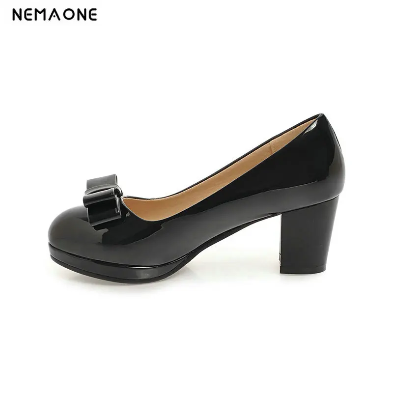 

2019 women Pumps Shoes Women PU Leather Shallow Slip-On Round Toe High heels Wedding Party shoes plus large size 34-42