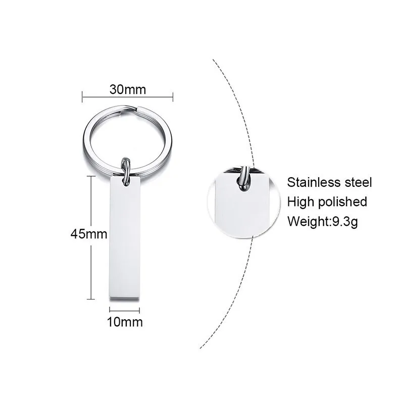 Пользовательские Выгравированные бар квадратные Брелки простые плоские из нержавеющей стали серебряные цветные кольца для ключей юбилей унисекс подарки
