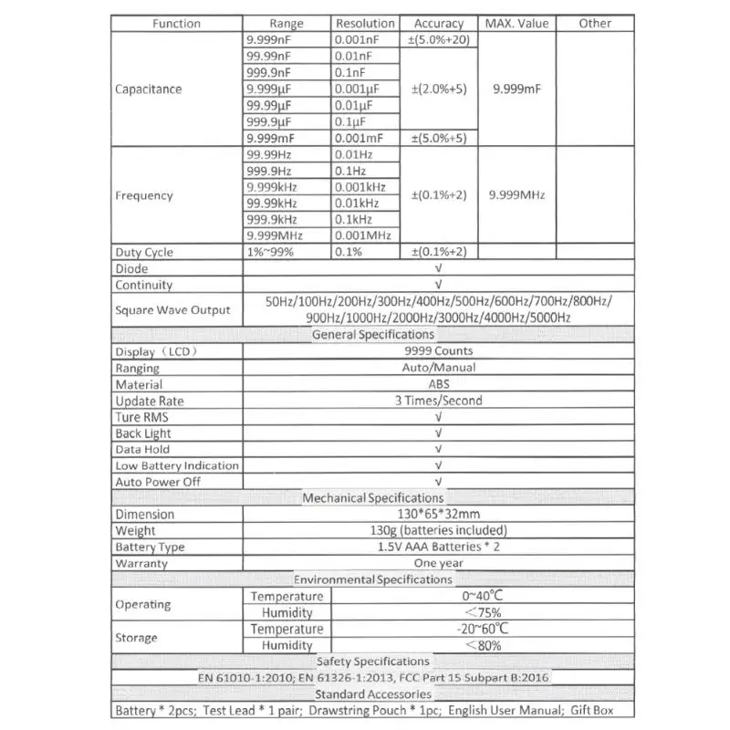 ANENG AN8008 True-RMS цифровой мультиметр 9999 отсчетов квадратная волна подсветка AC DC Напряжение Амперметр Ток Ом Тест Авто/руководство