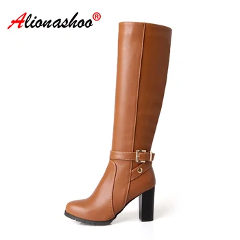 

2019 New fashion knee high women snow boots black Tan color warm down winter boots ladies thick fur botas Plus Size 34-44