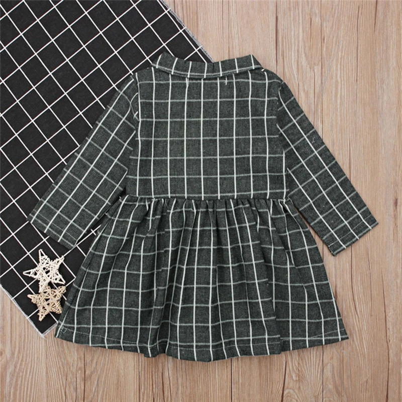 2019 Toddler Kids Baby Girls Plaid Print Clothes Long Sleeve Party Princess Dresses Newborn Baby Girl Clothes Cotton V10% (5)