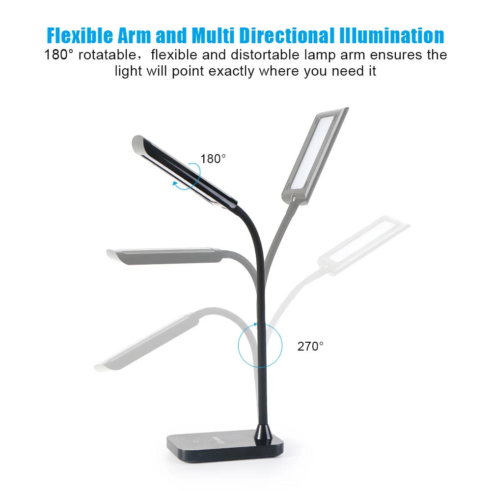 BRILEX Desk Lamp Flexible LED Lamp Touch Control Table Lamp 3 Lighting Modes Rotating and Adjustable Arm Black One Free Shipping
