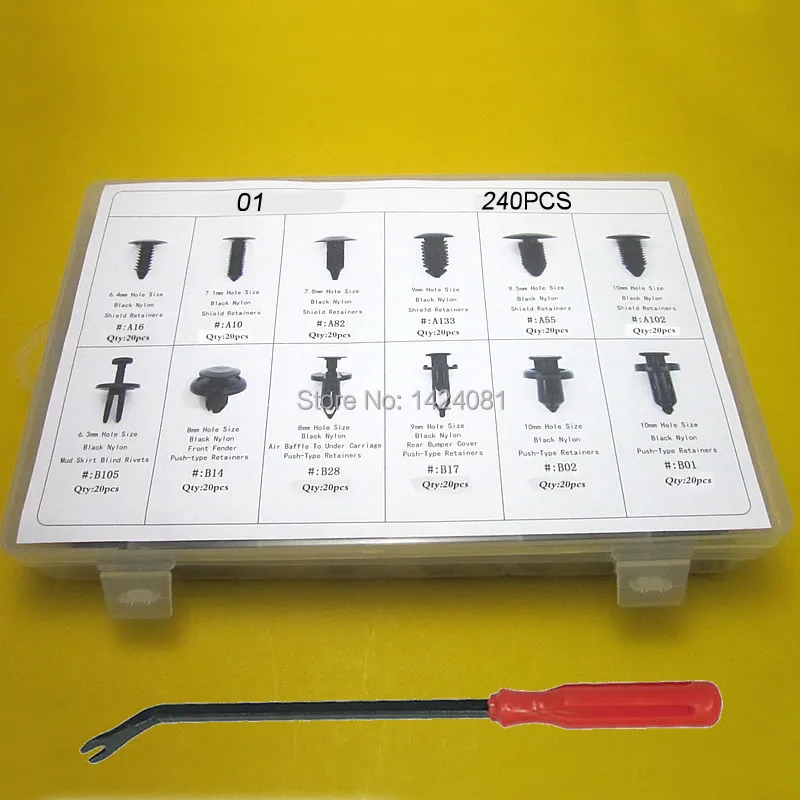 240x Automotive Push Pin Retainer Assortment for Ford Toyota Honda