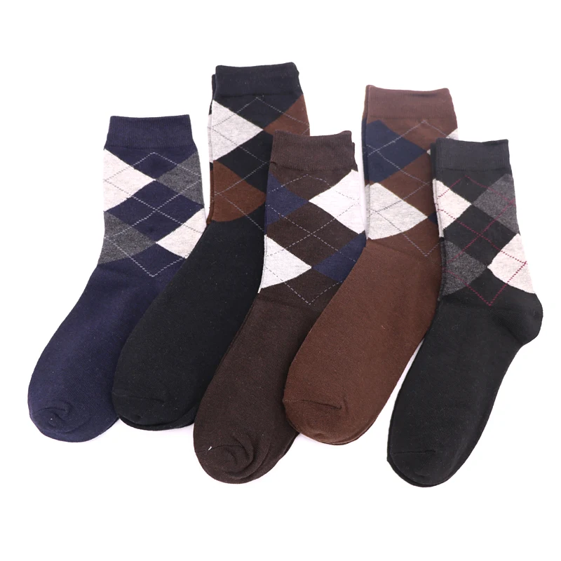 3 пары модные брендовые мужские длинные носки Chaussette Rhombus Cross клетчатые принты Мужские носки Длинные деловые носки мужские носки