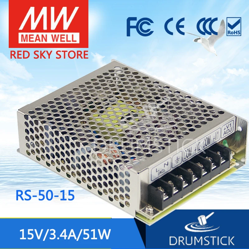 

Redsky [free-delivery 5Pcs] Selling MEAN WELL original RS-50-15 15V 3.4A meanwell RS-50 51W Single Output Switching Power Supply
