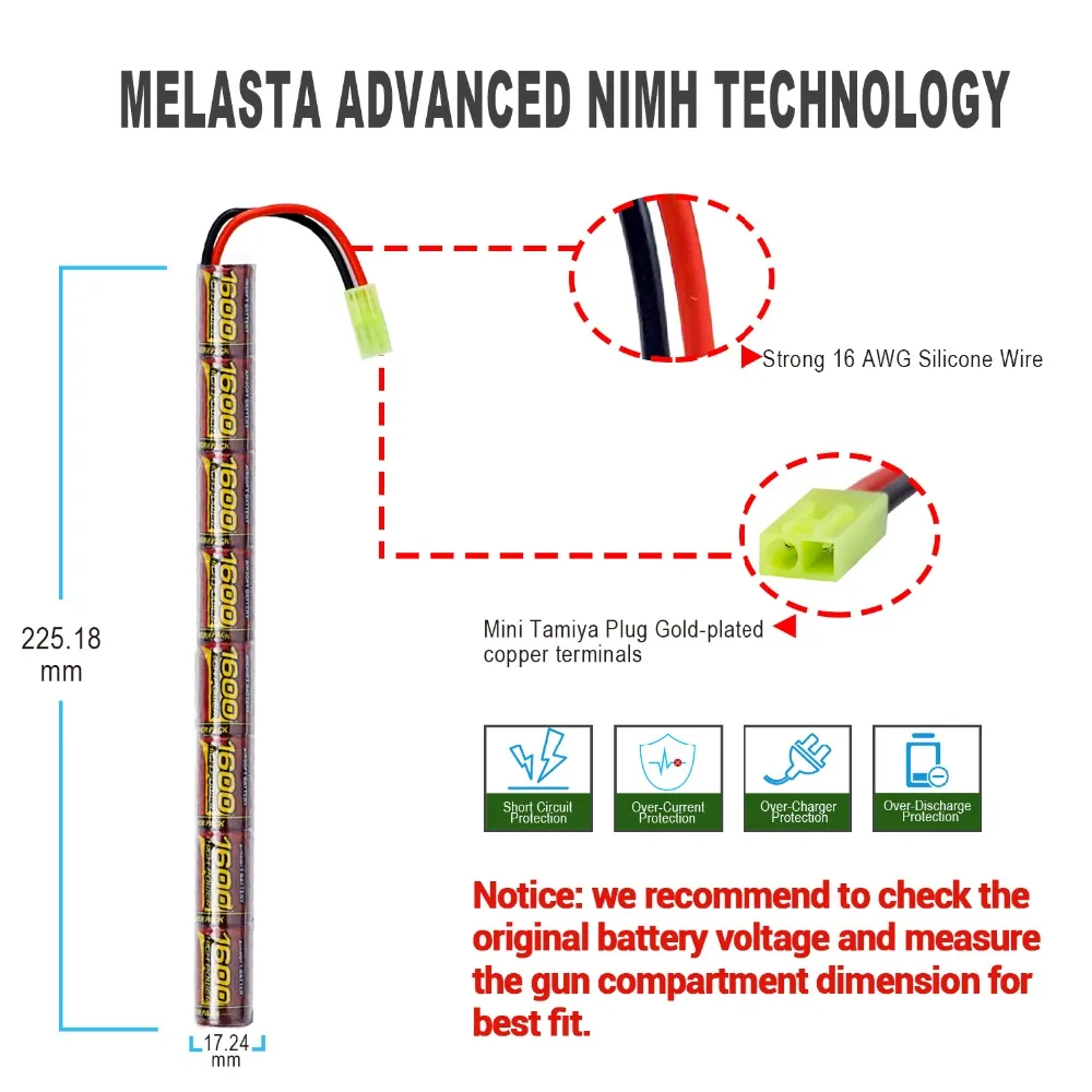 Melasta 2 шт 2/3 а 9,6 в 1600 мАч палка NIMH страйкбол Аккумулятор для пистолетов пакет с мини разъем Tamiya для AK47, MP5K, RPK, PKM, G36C, MC51