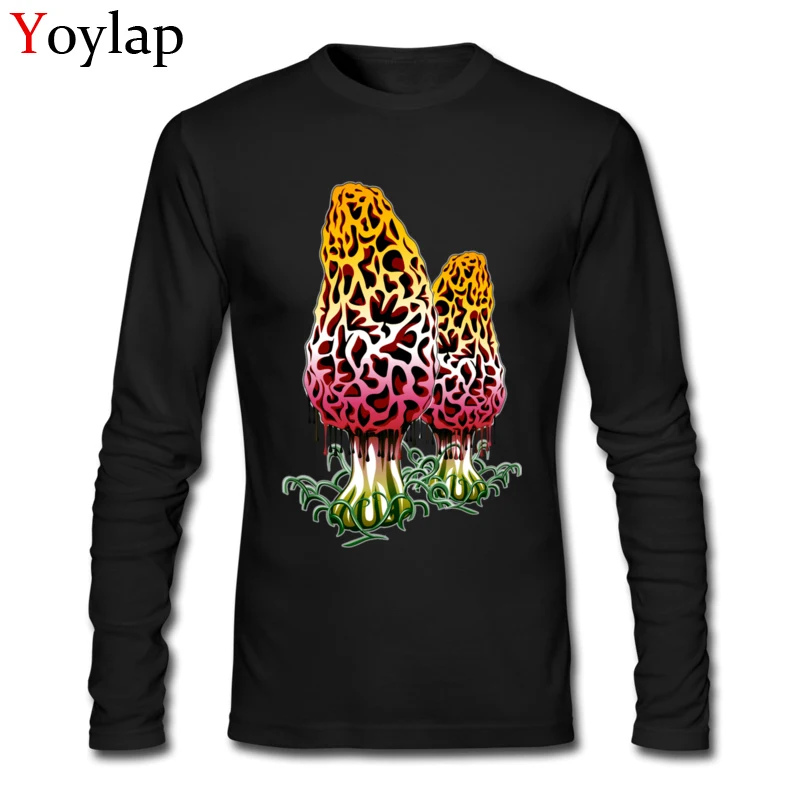100% Cotton Tops T Shirt Mushroom Colors for Male Custom T-Shirt Casual Brand New Round Collar Long Sleeve Sweatshirts Mushroom Colors black