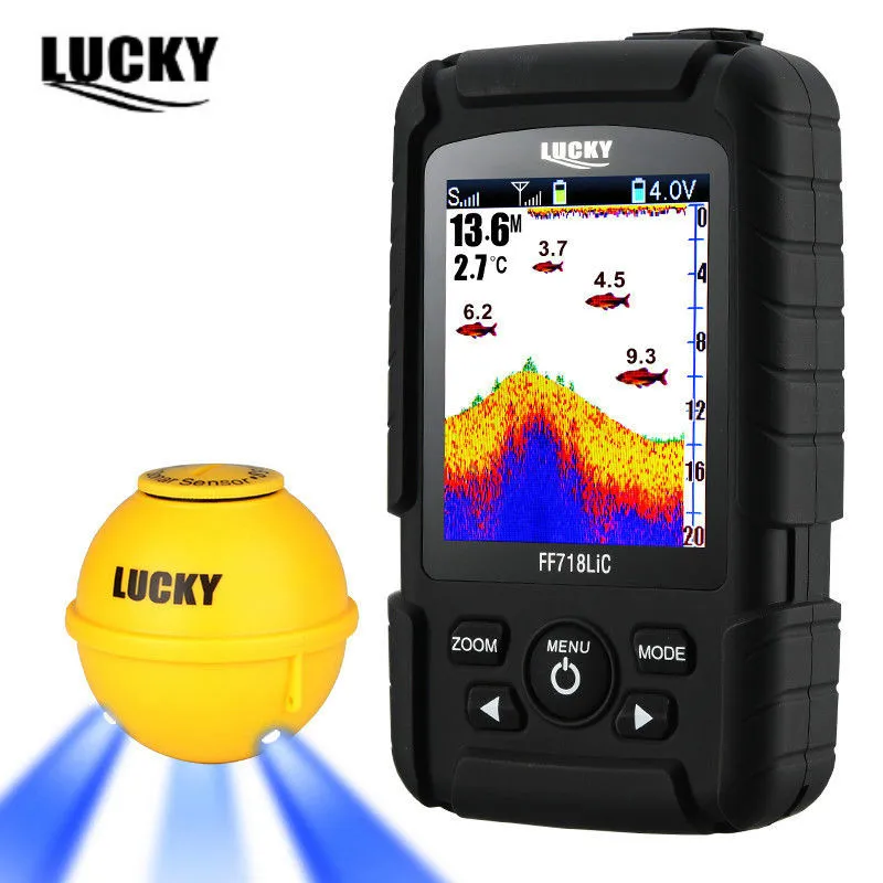 

LUCKY FF718LiC-WLA 45M/147 Feet Sonar Depth Waterproof Fish Finder Wireless Portable Fishfinder 125Khz Fish Attractive Lamp