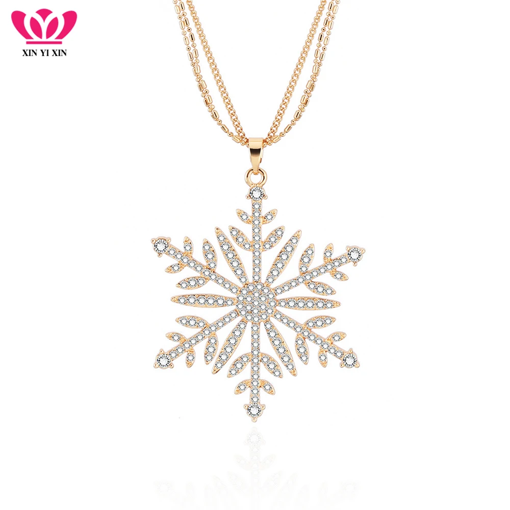 

Big Crystal Snowflake Necklace & Pendant for Women Gold Silver Long Necklace Birthday Party Gifts Statement Jewelry Wholesale