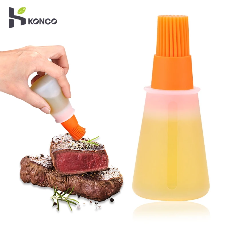 

KONCO BBQ Basting Oil Brush, Silicone Grill Oil Bottle Brush, Baking Pastry Oil Honey Sauce Basting Brushes with Dispenser