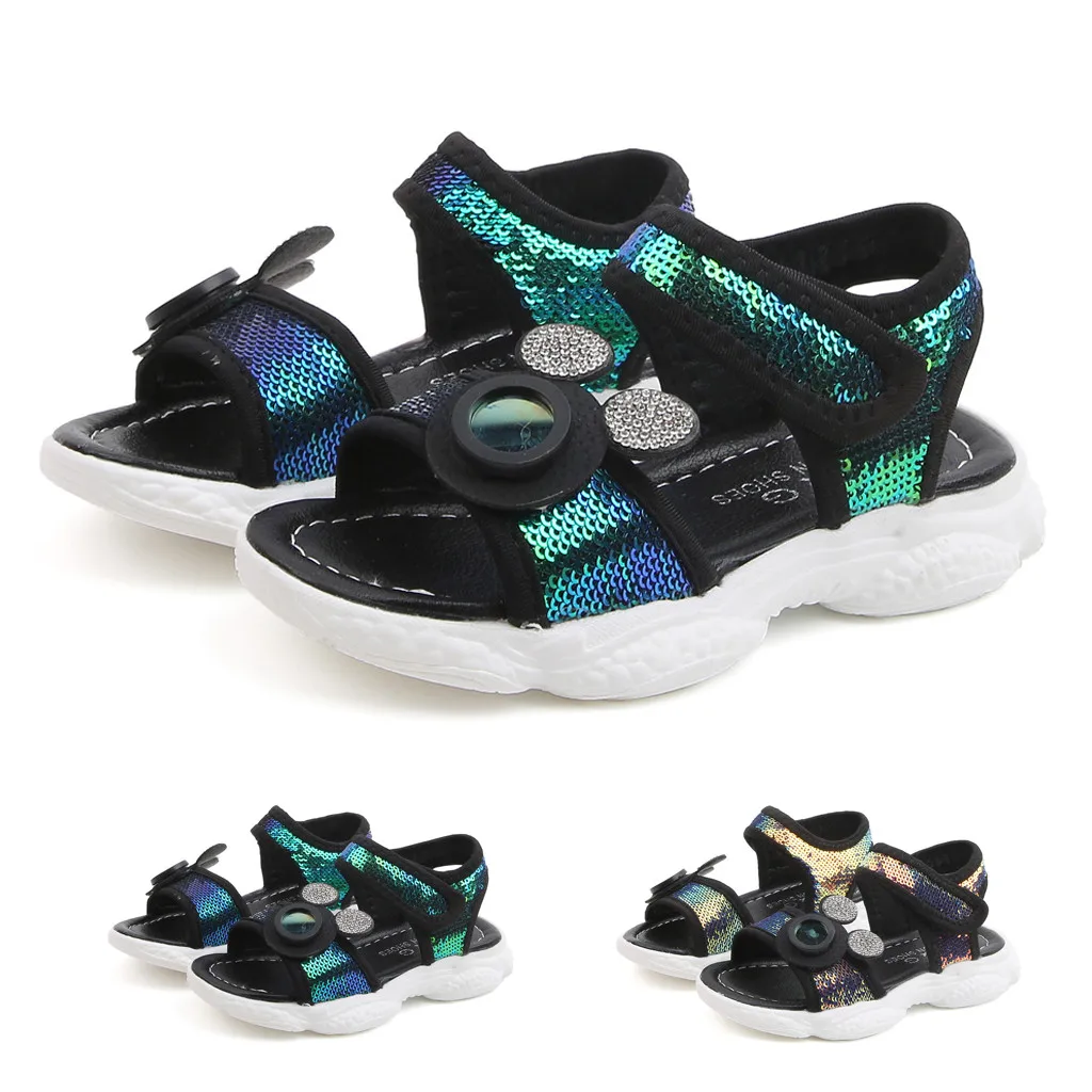 

SZYADEOU Kids Baby Summer Sandals For Girls Boys Rubber children Sequins Sports Shoes Leather Beach Sandals flat סנדלים בנות L4