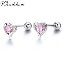 Милый комплект с маленьким сердцем, розовый CZ 925 пробы, серебряные серьги-гвоздики с винтом для женщин и девочек, детские ювелирные изделия Orecchini Aros Aretes