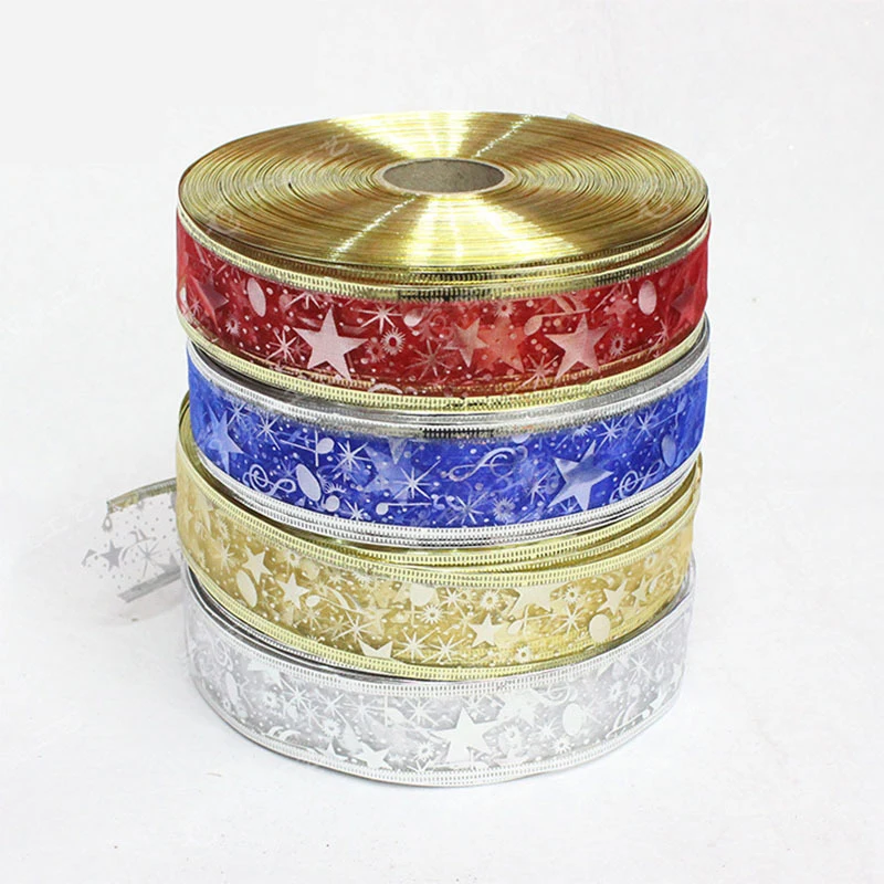 2Meter/roll Glitter Ribbon Xmas Tree Decoration 50MM Organza Ribbon