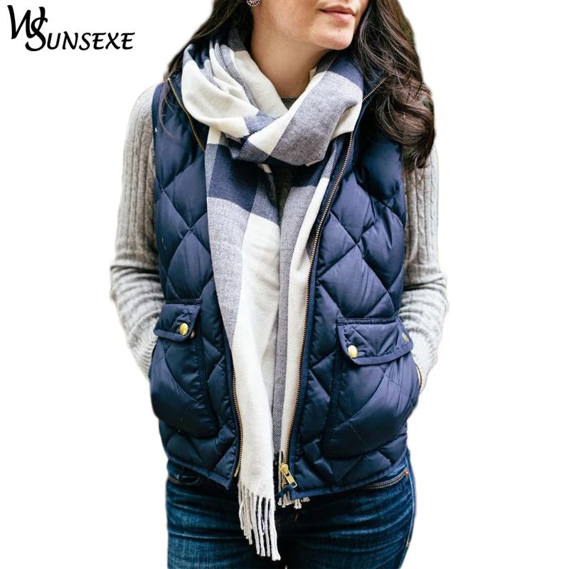

Plus Size Zipper Vest Autumn Winter Women Stand Collar Sleeveless Vest Jacket Coat Casual Cotton Padded Jackets Femme Waistcoats