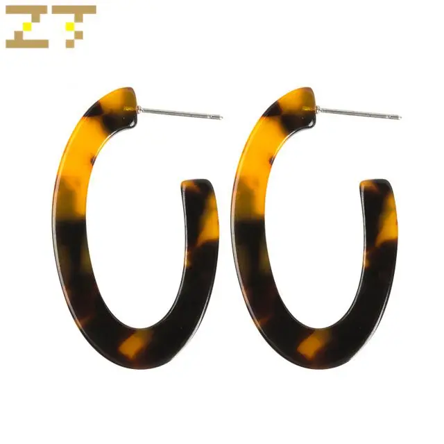 

Hot Sale Trendy Geometric Oval Leopard Print Resin Simple Statement Stud Earring for Women Street Dance Jewelry Brinco Oorbellen