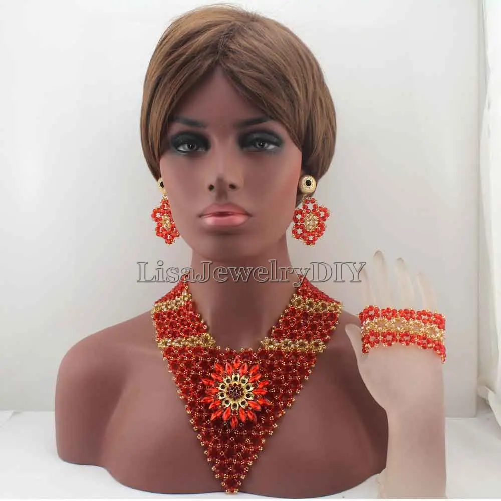 

Fashion New Red Indian Wedding African Beads Jewelry Set Women Costume Chunky Necklace Set Bride Free Shipping HD8371